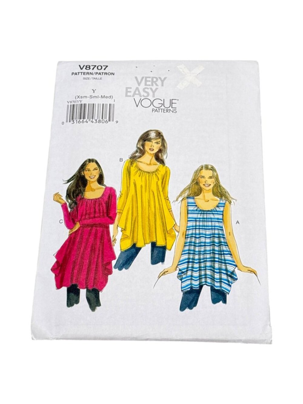 Vogue 8707 Tunic Top Size XS S M Sewing Pattern Uncut